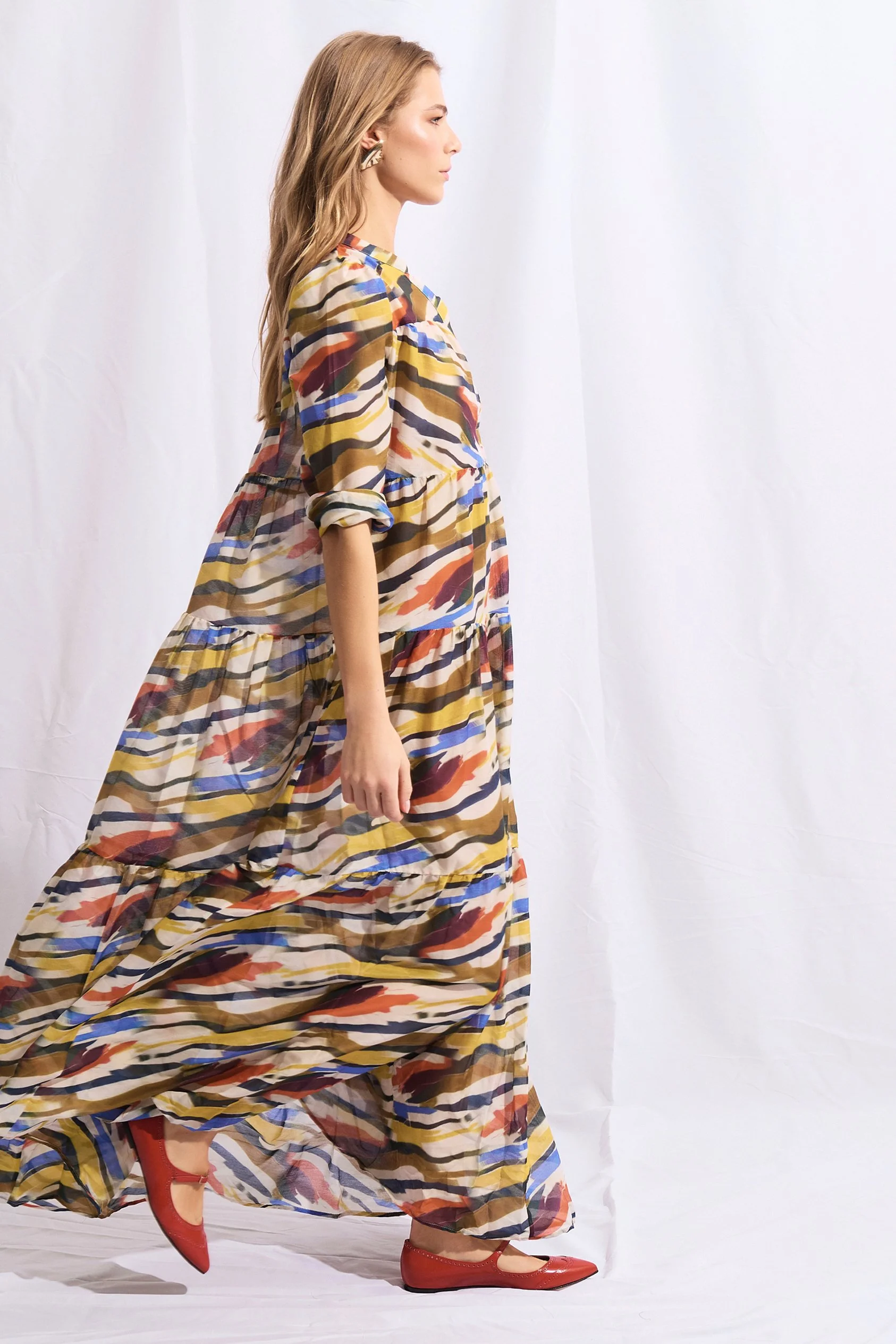 BELMARE DRESS IN COTTON AND SILK OCTILUCA PRINT
