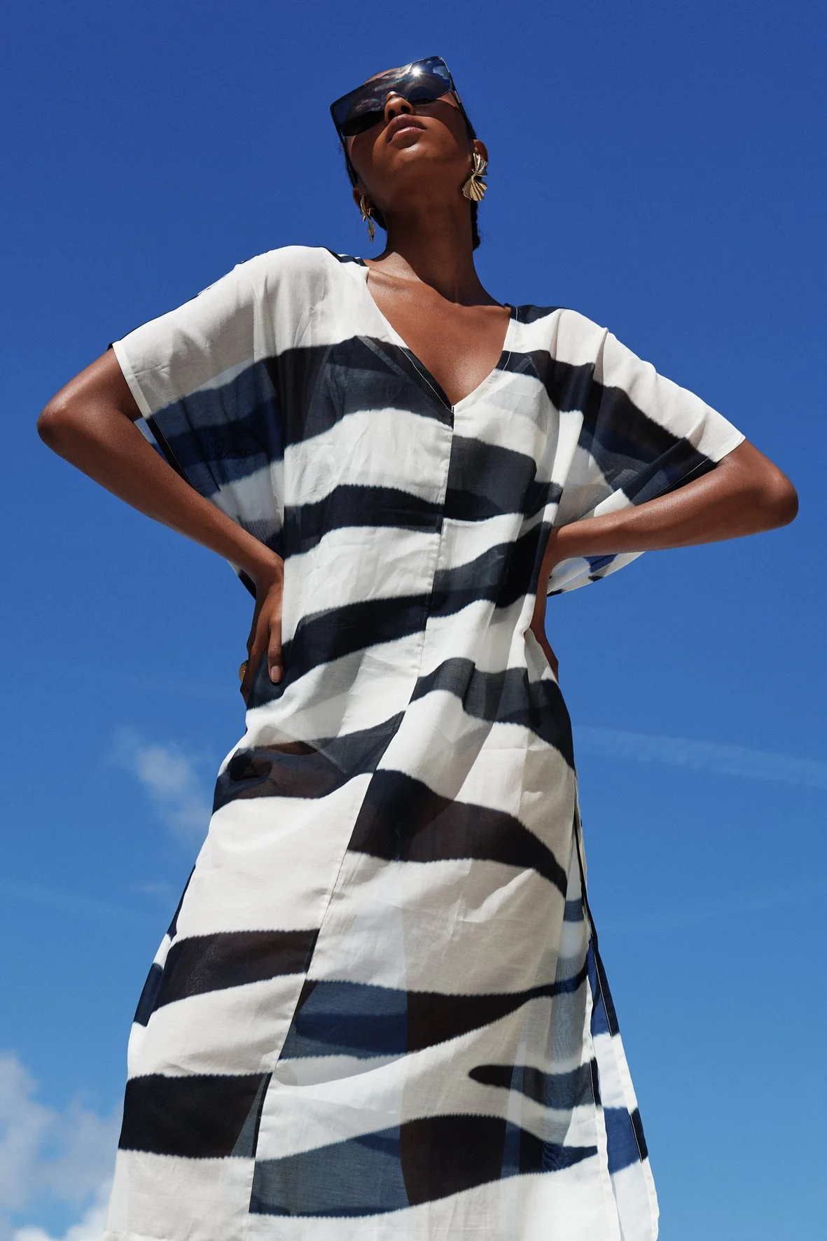 LAMPEDUSA KAFTANO IN BLACK&CREAM MANIA PRINT