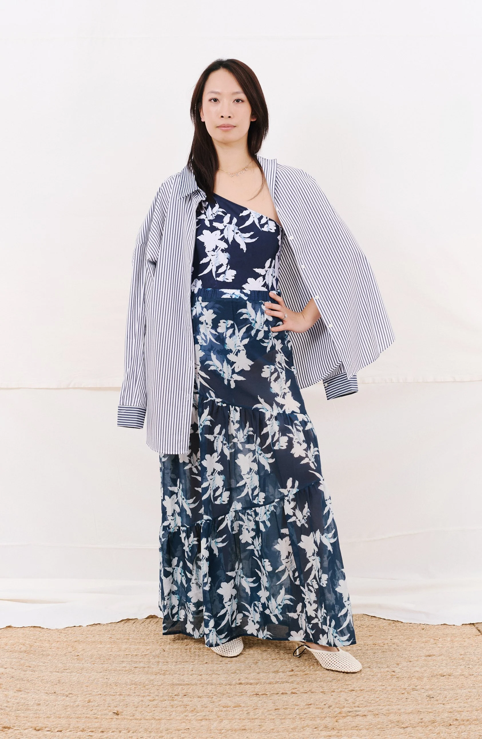 NOTO skirt + CADAQUES onepiece in aven print + PANTELLERIA shirt in navy city popeline front.jpg