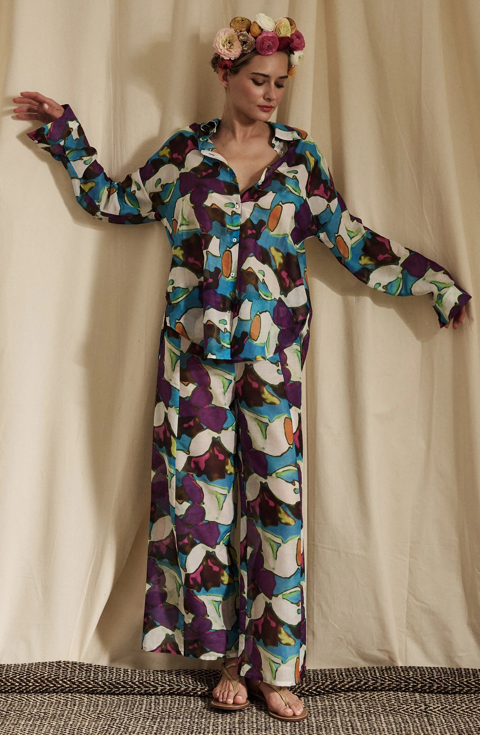 TARTANA pants + PANTELLERIA shirt cotton-silk voile kolam print front1.jpg