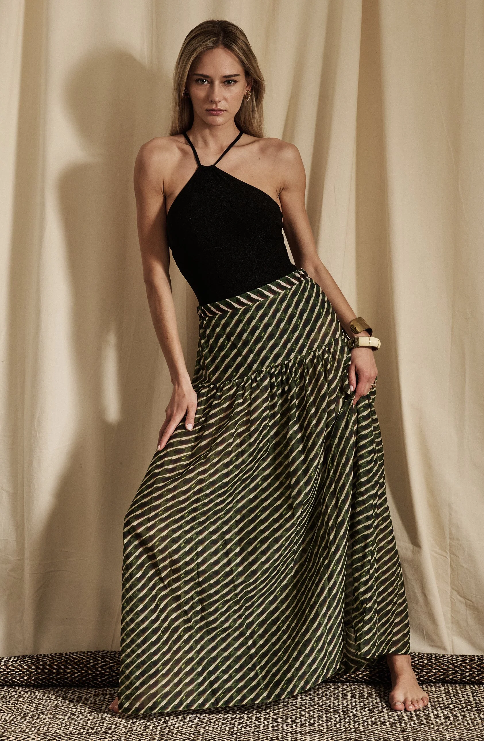 GOA skirt cotton&silk voile in saree print + KEY WEST onepiece in lux front.jpg