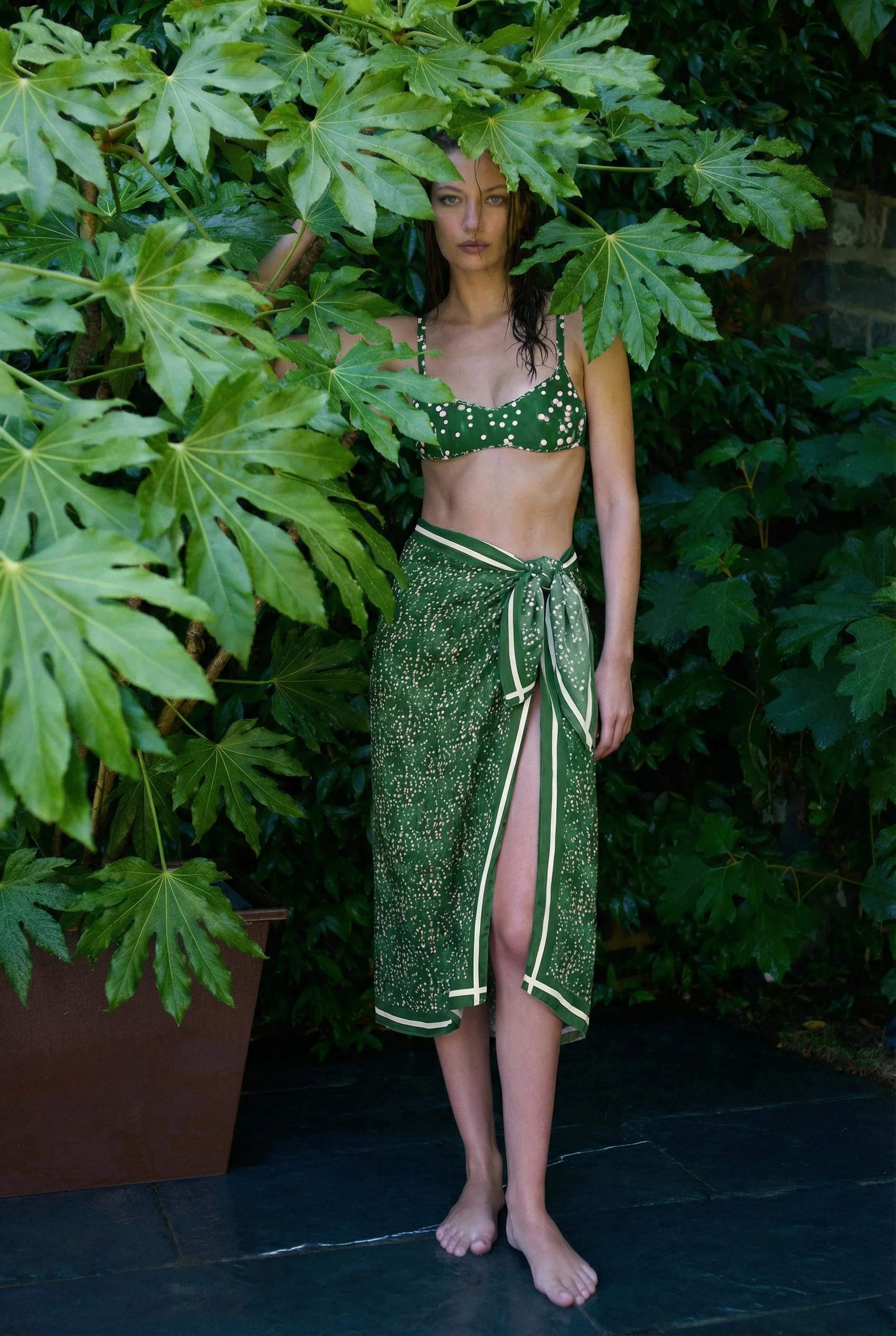 POSITANO PAREO IN COTTON AND SILK VOILE EMERALD DILAWI PRINT