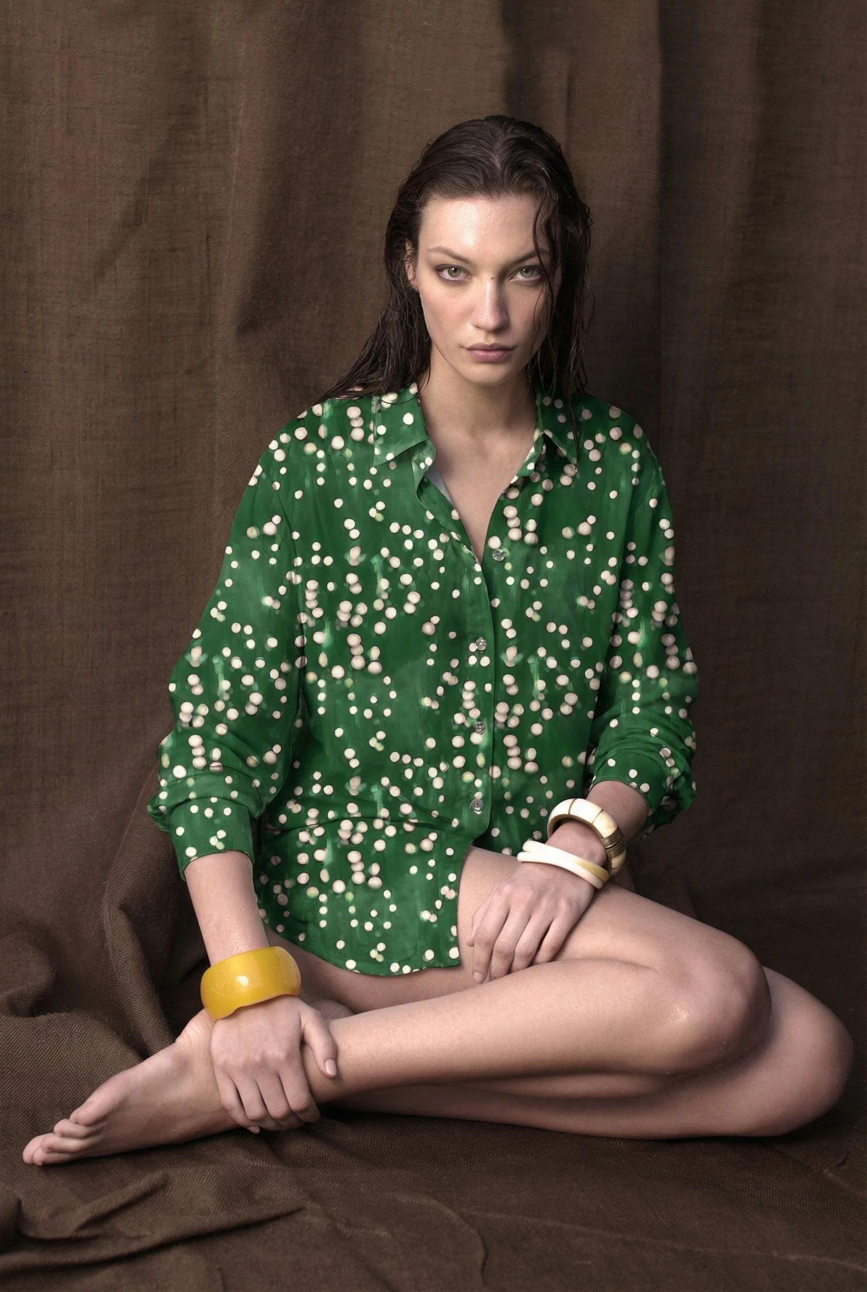 PANTELLERIA SHIRT IN COTTON SILK VOILE EMERALD DILAWI PRINT