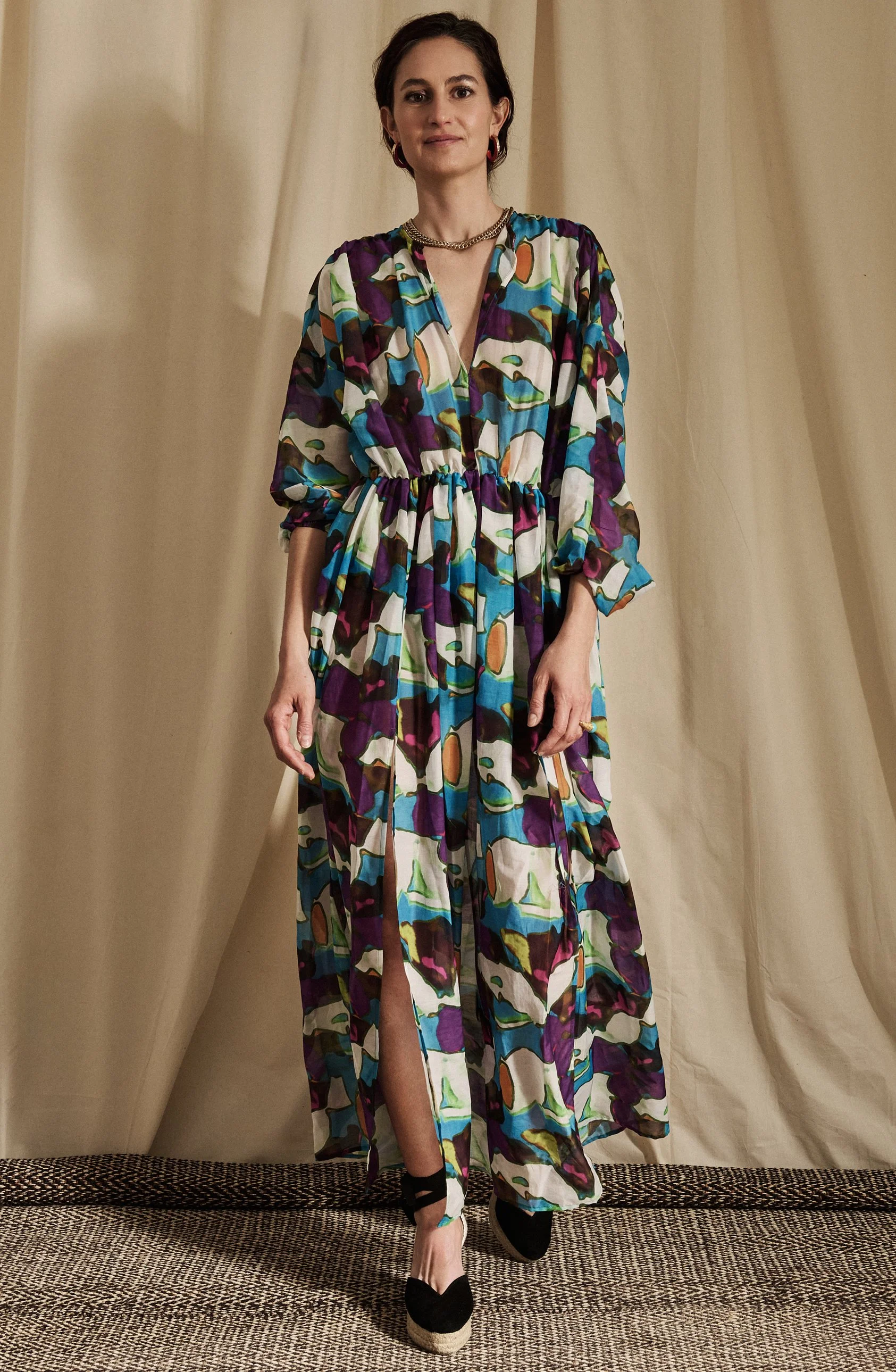 BANGALORE dress cotton-silk voile kolam print front.jpg