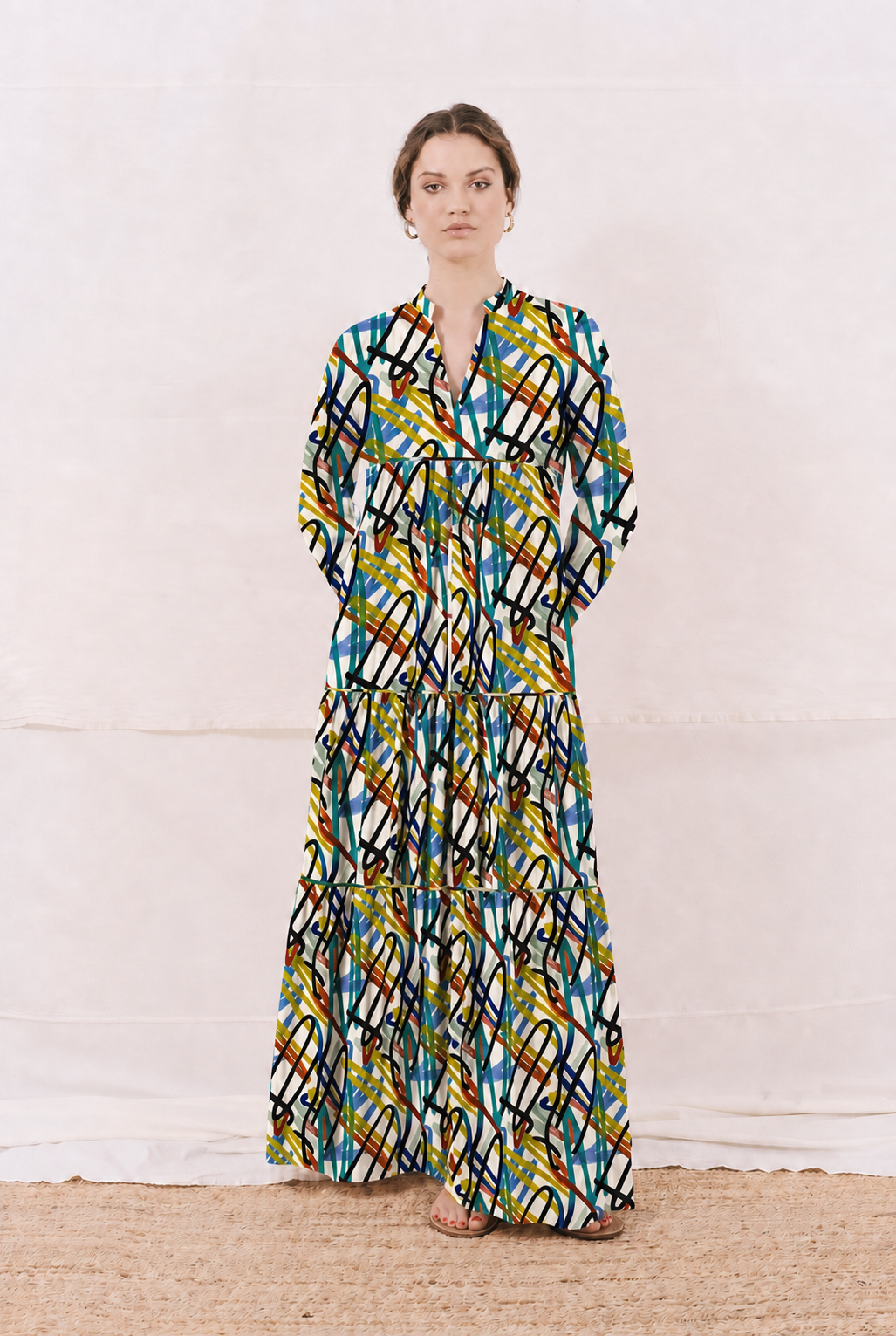 BELMARE DRESS IN COTTON AND SILK POWDER CARNAC PRINT