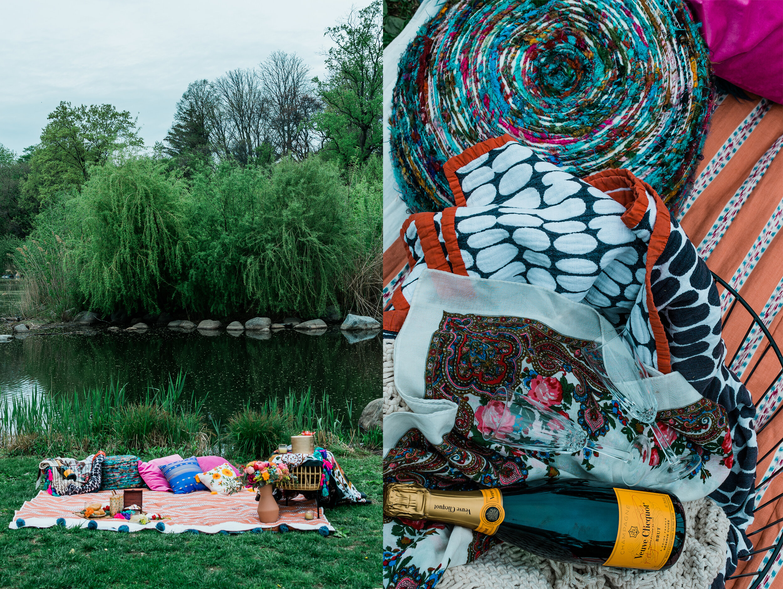 outdoor wedding picnic setup with Prosecco and flutes (Copy)