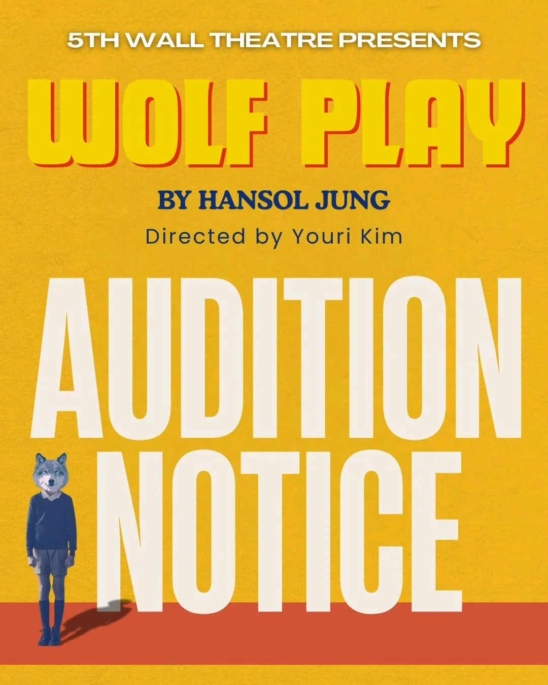 Ready to join the pack? 🐺

5th Wall Theatre announces auditions for Wolf Play by Hansol Jung, directed by Youri Kim.

Auditions by appointment only- Feb 28, 2026
Callbacks -&nbsp;&nbsp;March 1, 2026

300 E Broad Street
Email auditions@5thwalltheatre