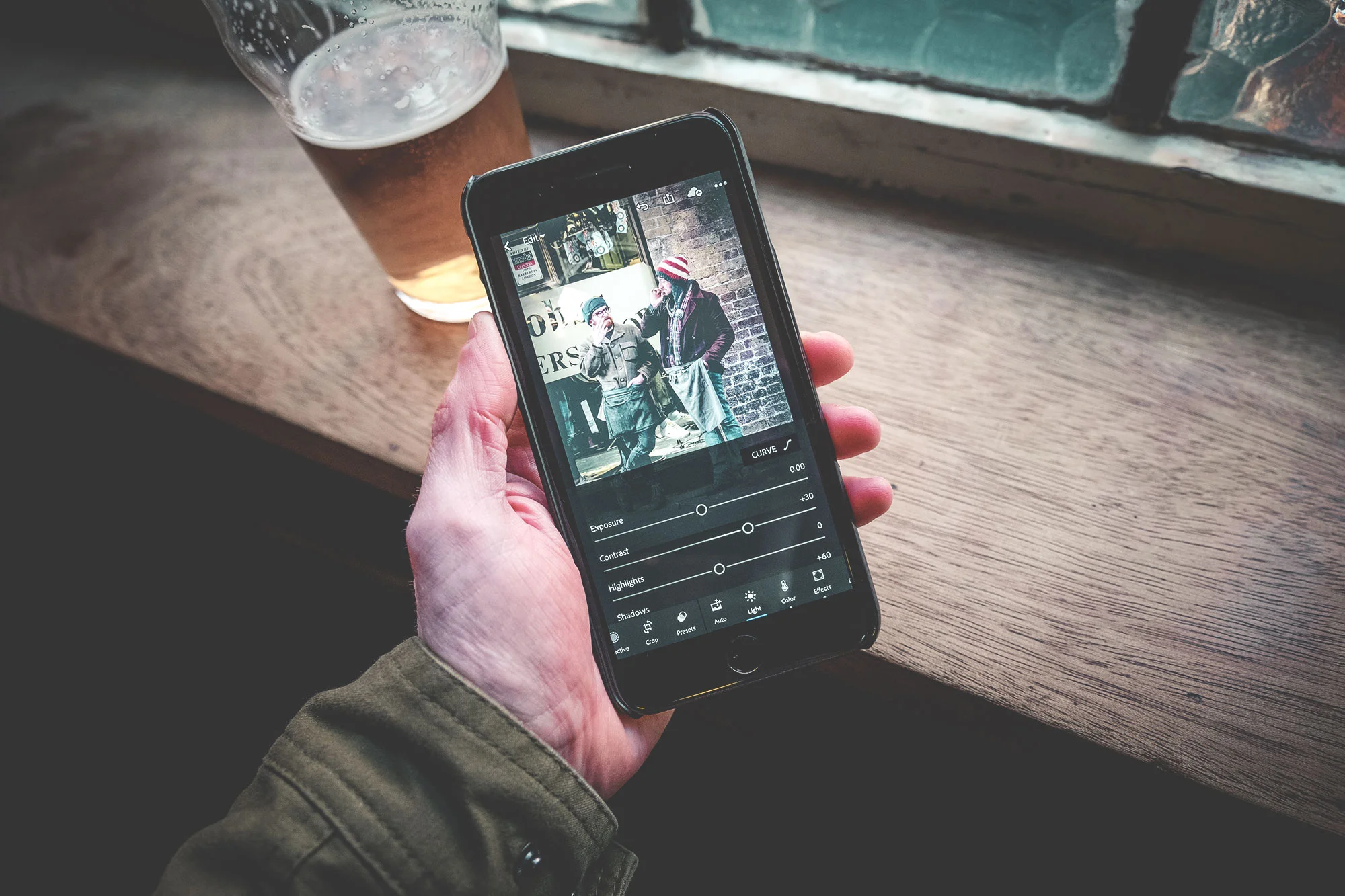 A quick pint and some processing using Adobe Lightroom Mobile.
