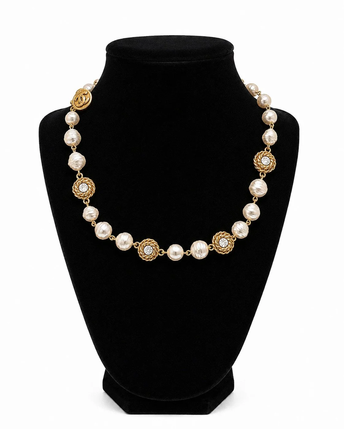 Vintage Chanel Pearl Necklace with Crystal Florals