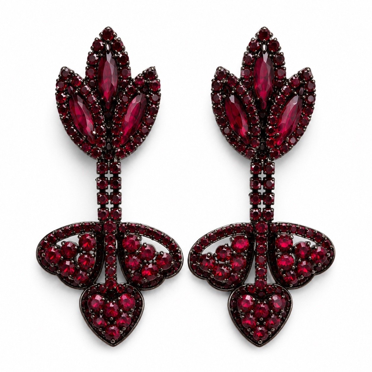 Ruby Blossom Clip On Earrings