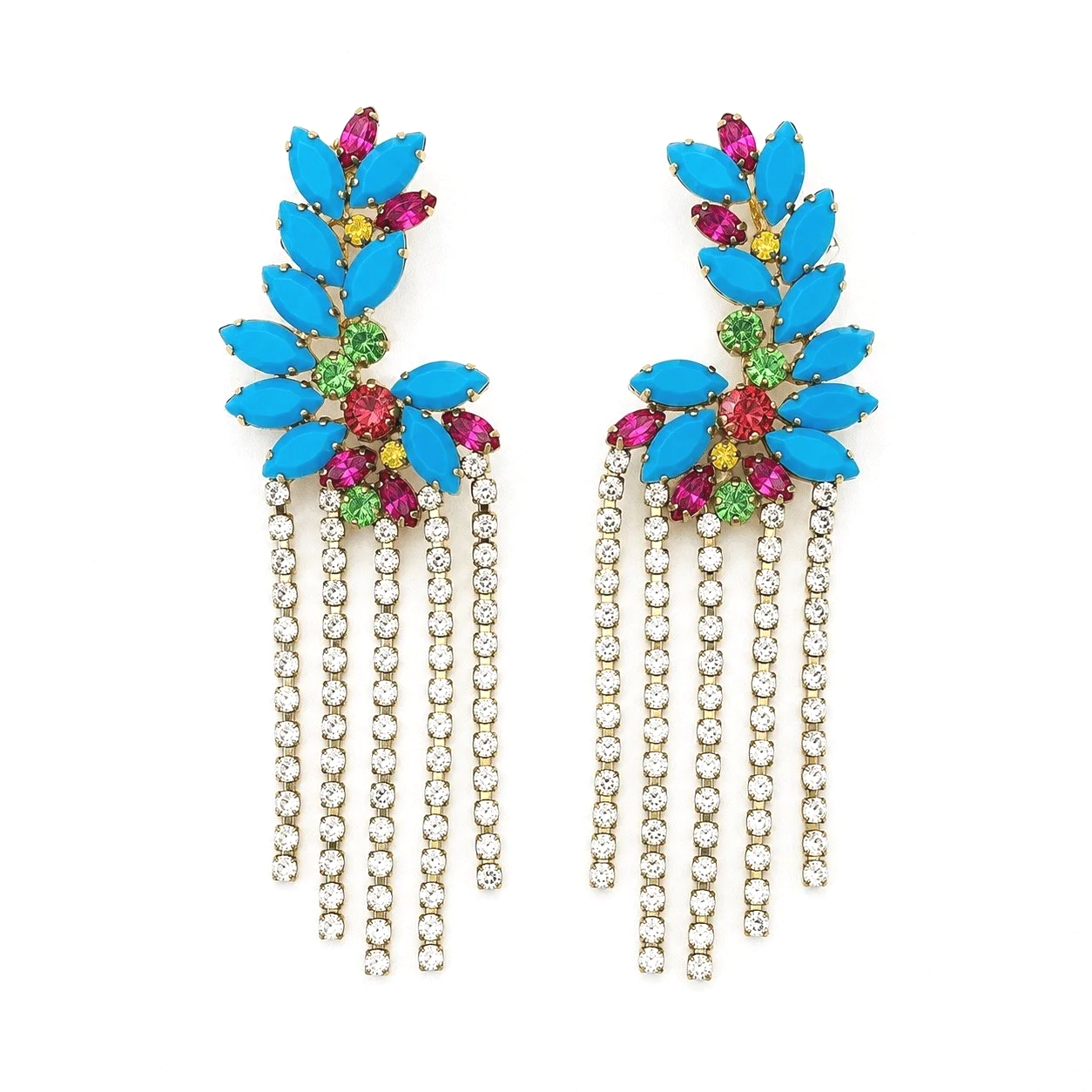 Multicolor Floral Rhinestone Drop Earrings