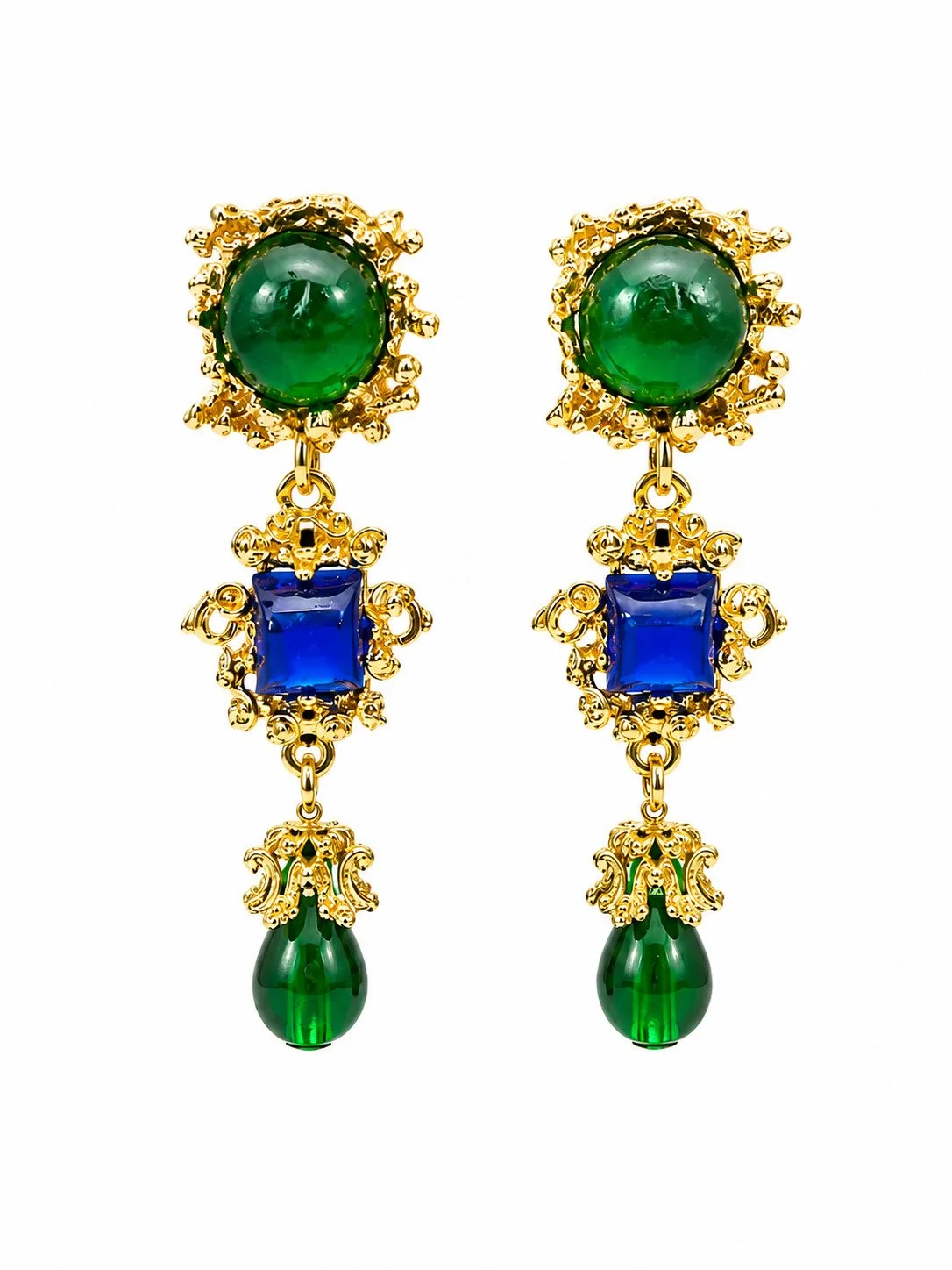 Green/Blue Gavilane Clip On Earrings