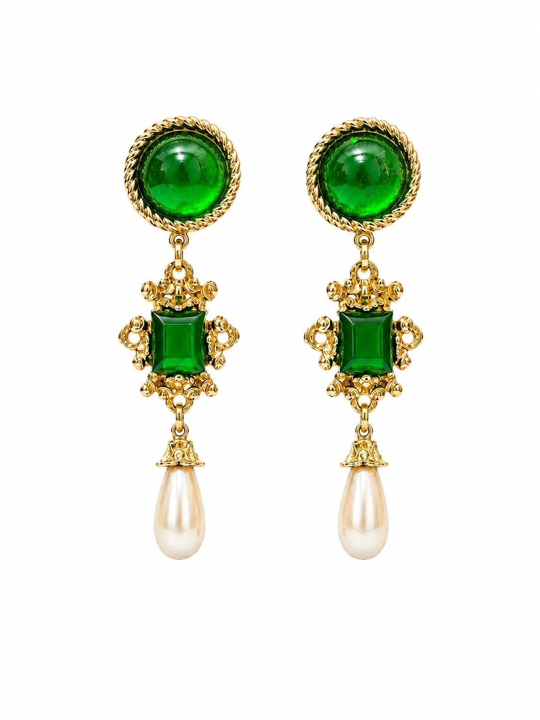 Green with Pearl Gavilane Clip On Earrings