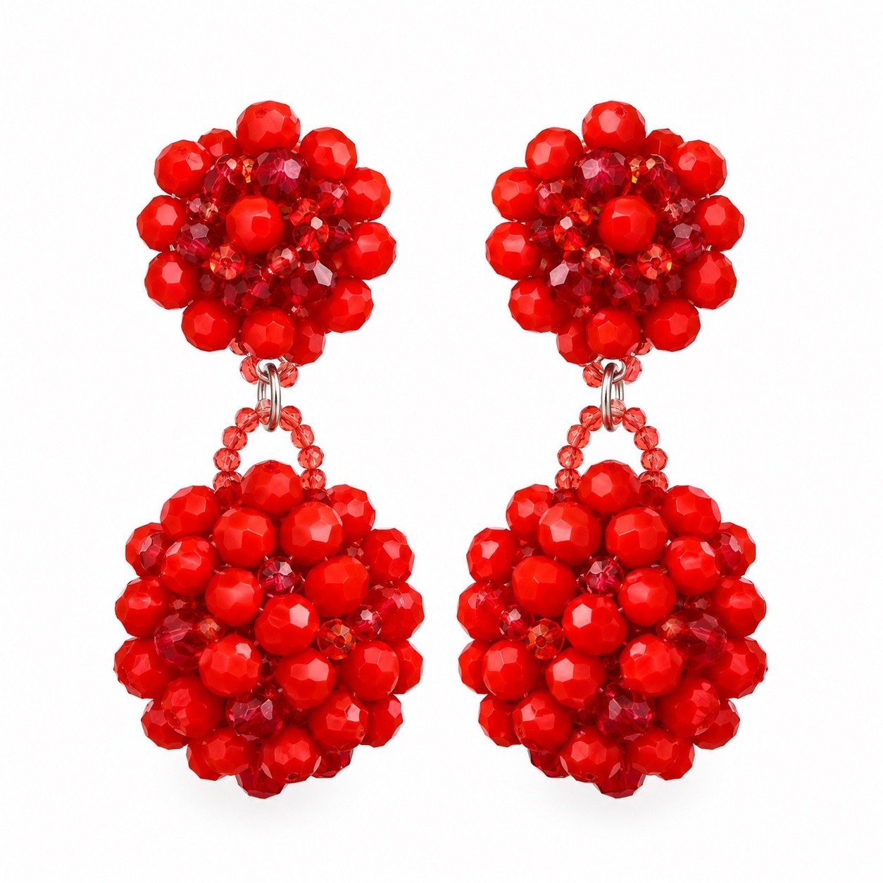 Red Sphere Clip On Earrings