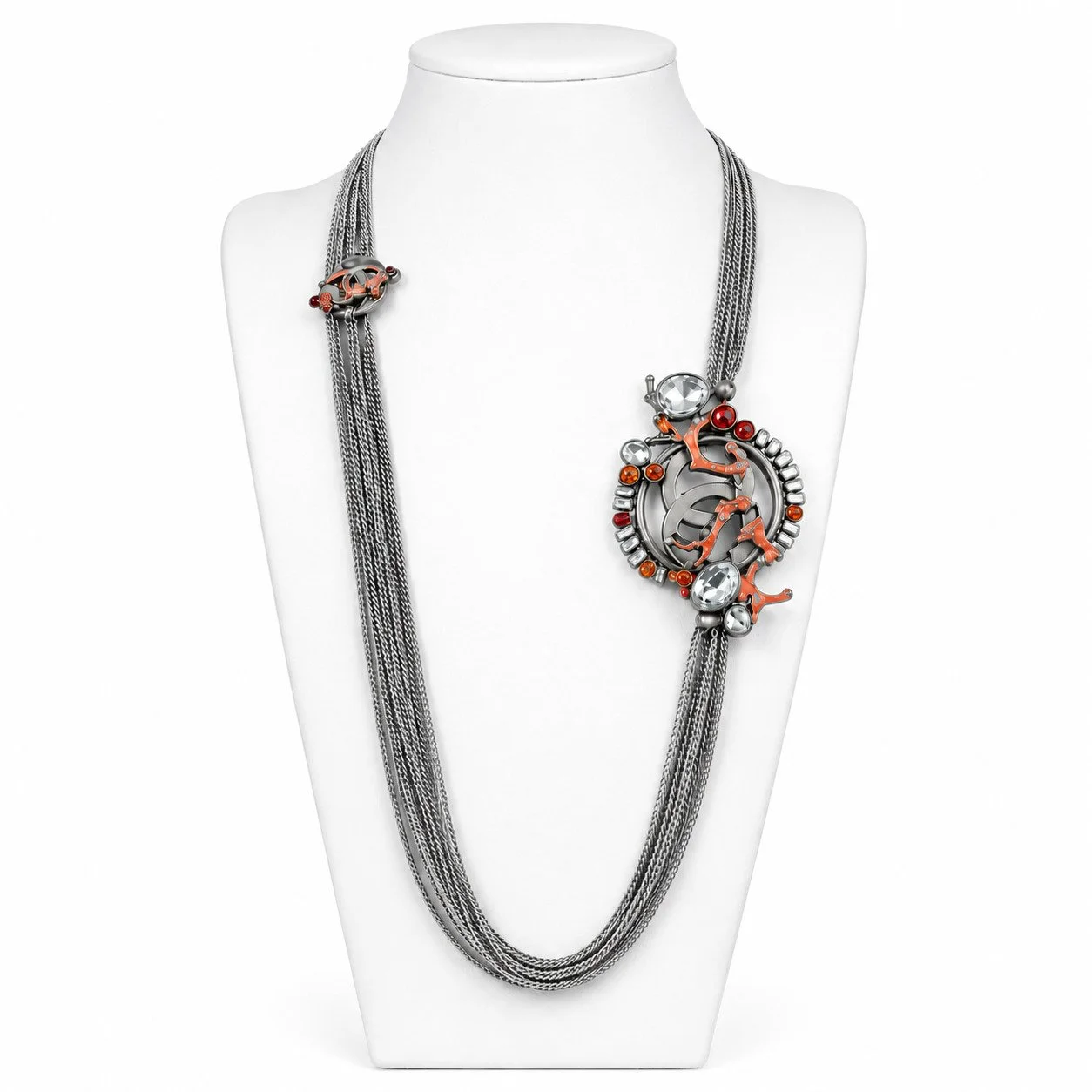 Vintage Chanel Multi-Strand Crystal & Coral CC Statement Necklace