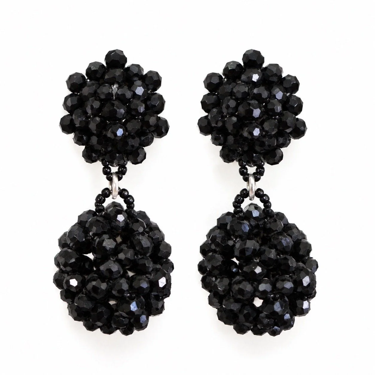 Black Sphere Clip On Earrings