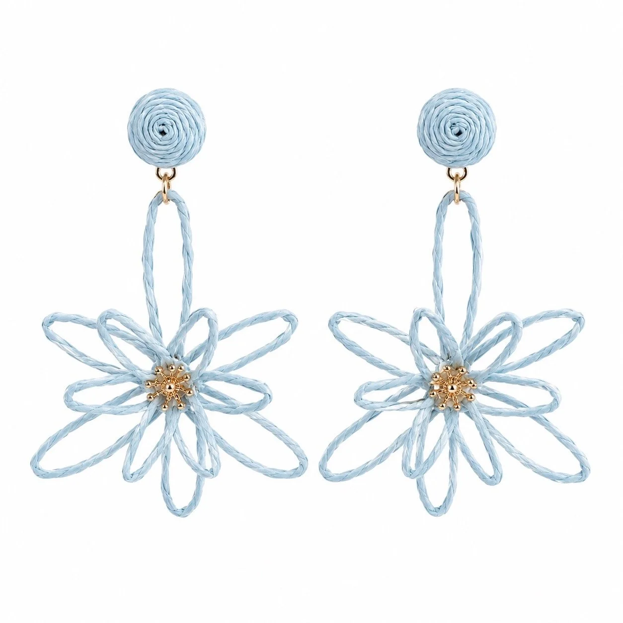 3D Light Blue Flower Earrings