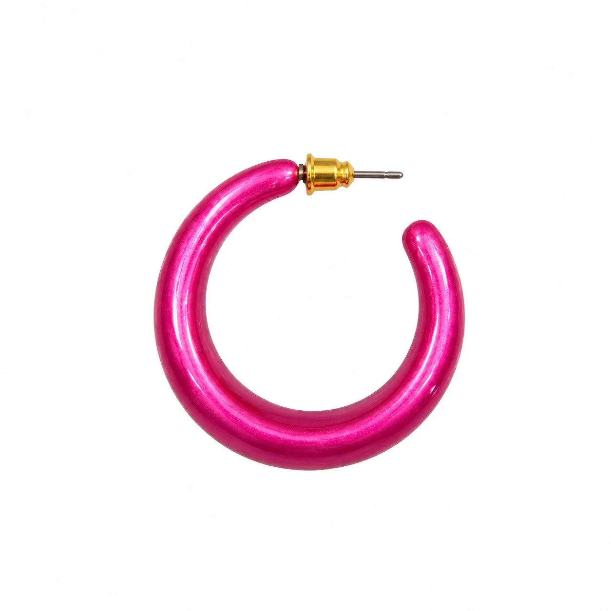 Glossy Pink Hoop Earring with Gold Clasp.jpg