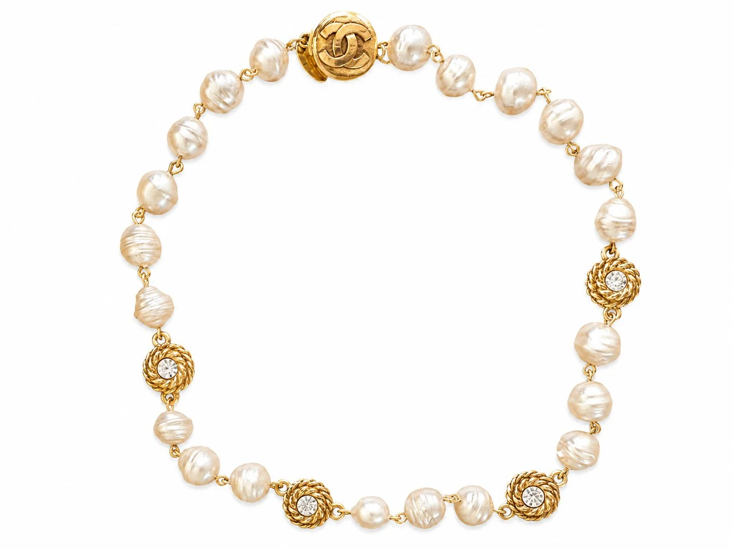 Vintage Chanel Pearl Necklace with Crystal Florals