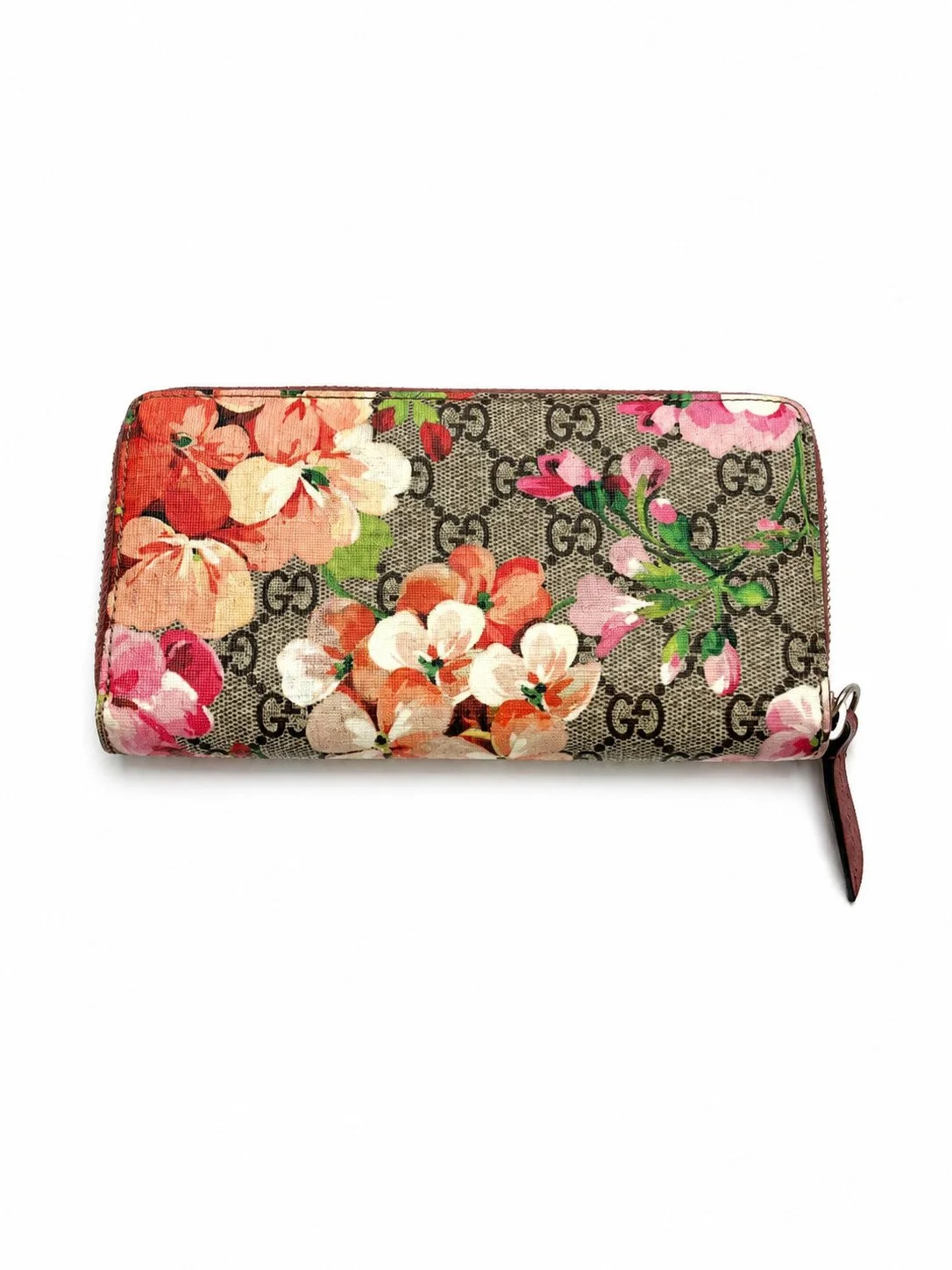 GG Supreme Monogram Blooms Zip Around Wallet Beige Multicolor Dry Rose