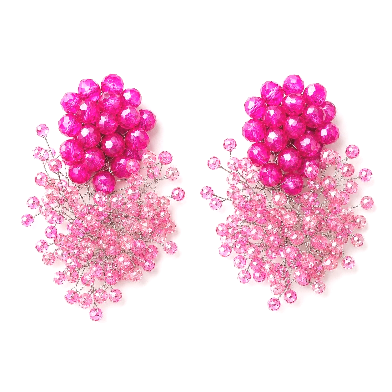 Pink Pompom Crystal Clip On Earrings