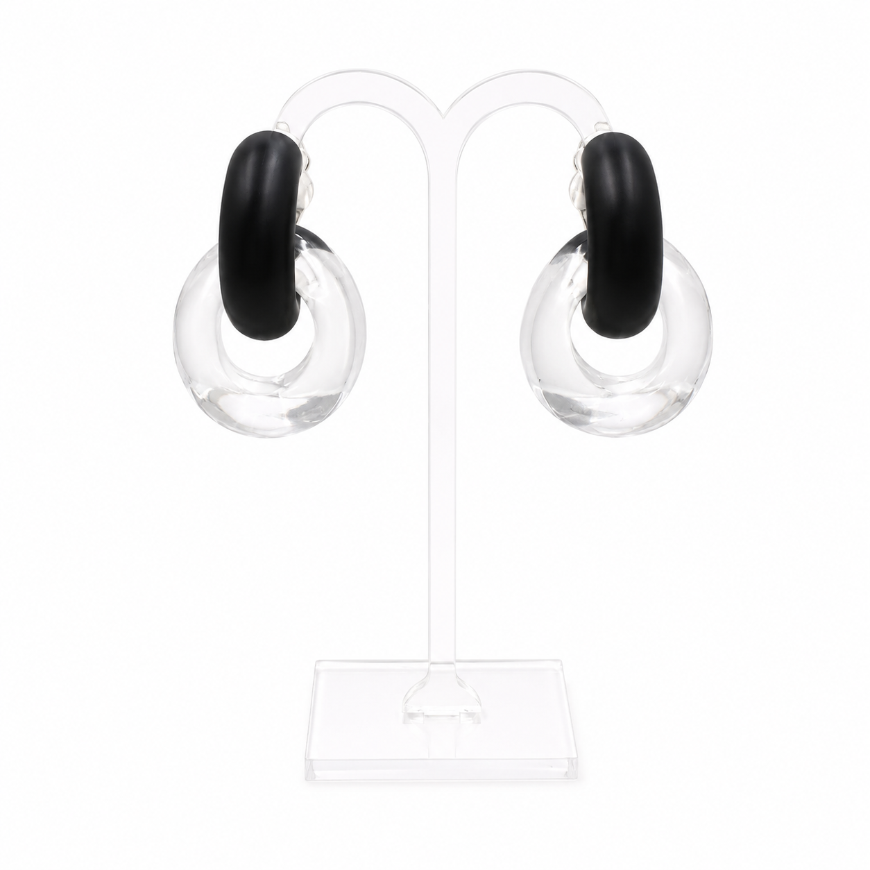 Gerda Lynggaard Monies Designer Statement Lucite and Ebony Hoop Earrings Denmark