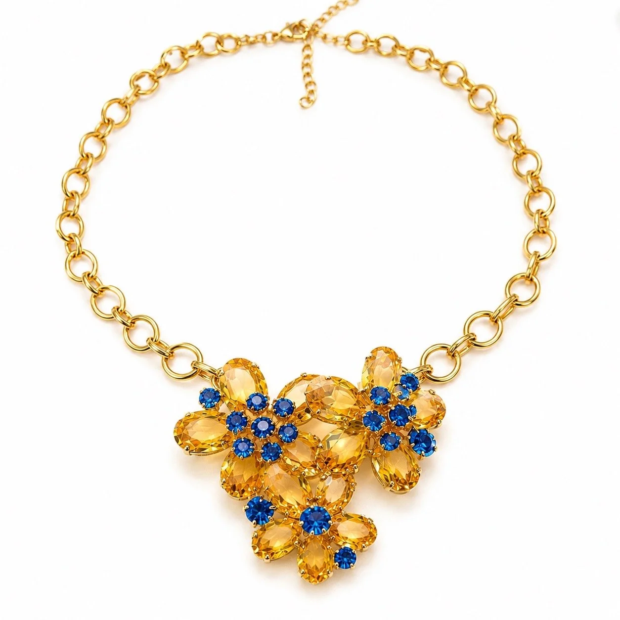 Philippe Ferrandis Blue/Yellow Flower Necklace