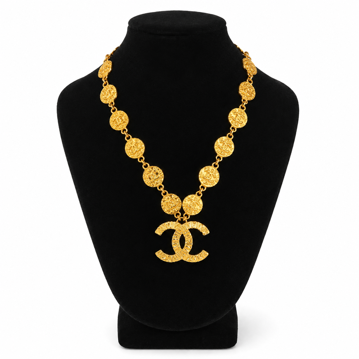 Vintage Gold CC Medallion Coins Necklace