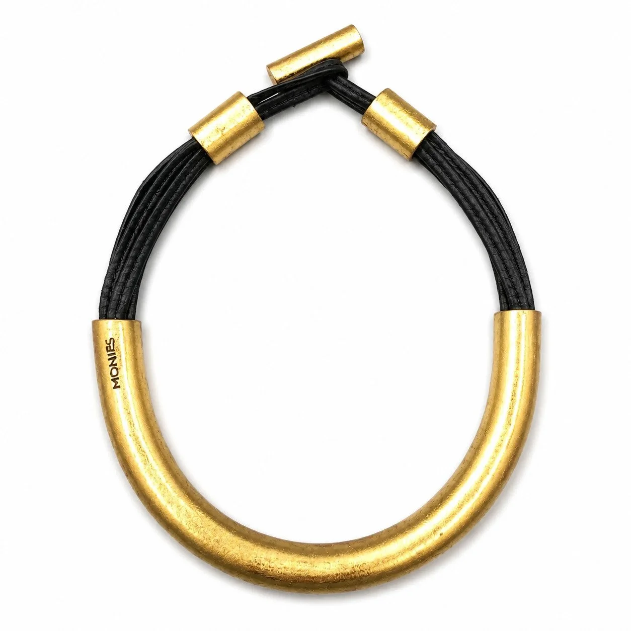 Gerda Lyngaard Monies Couture Gold-Leaf Designer Leather Necklace Denmark