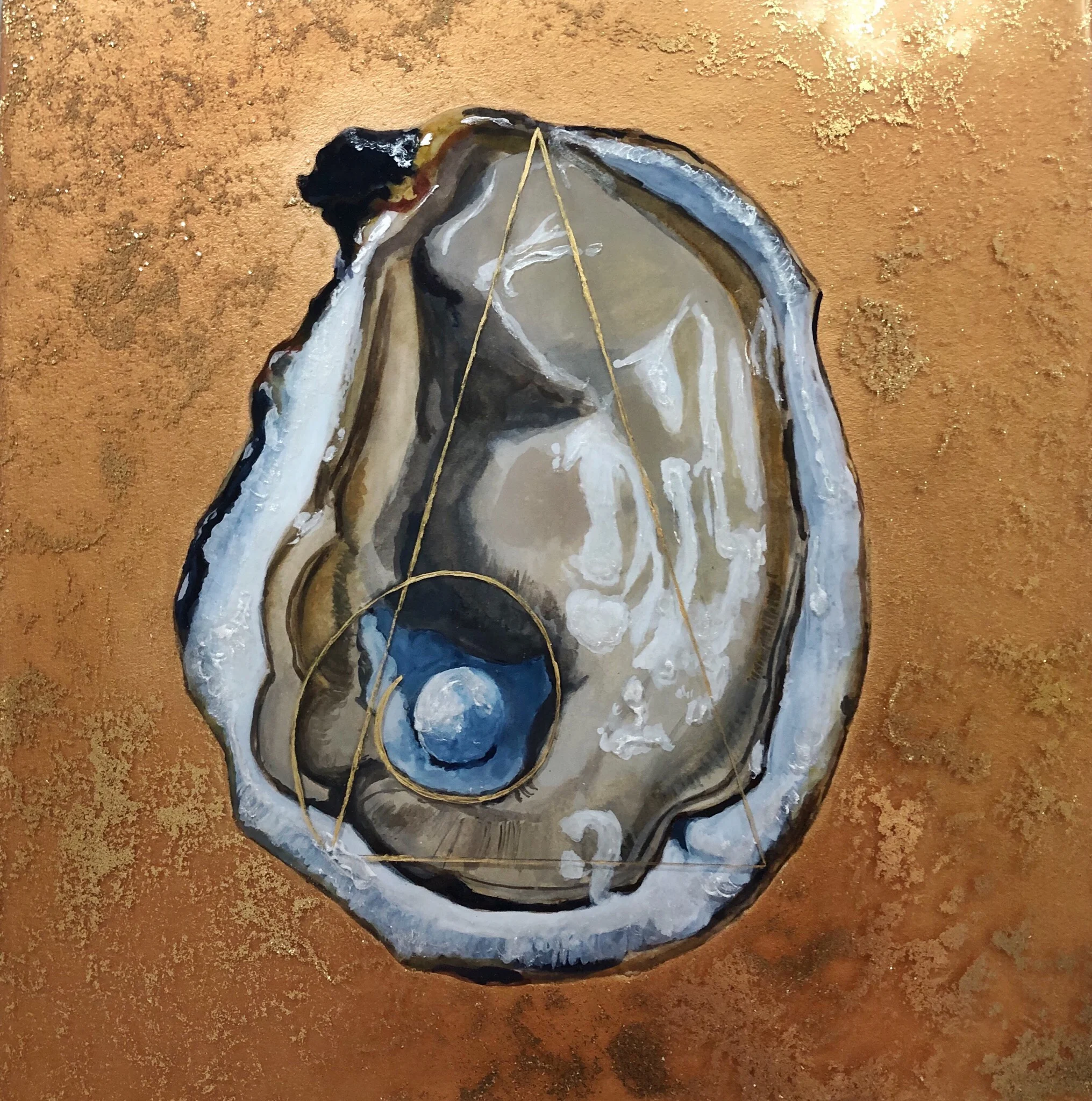 Buried Mean, Aquarelle, acrylic, and resin on panel. 12x12. 2019.