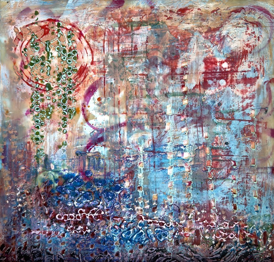 Under the Sea, encaustic wax on panel, 12x12", March, 2023. SOLD.