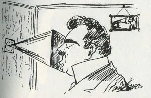 Enrico Caruso - self-caricature, recording studio