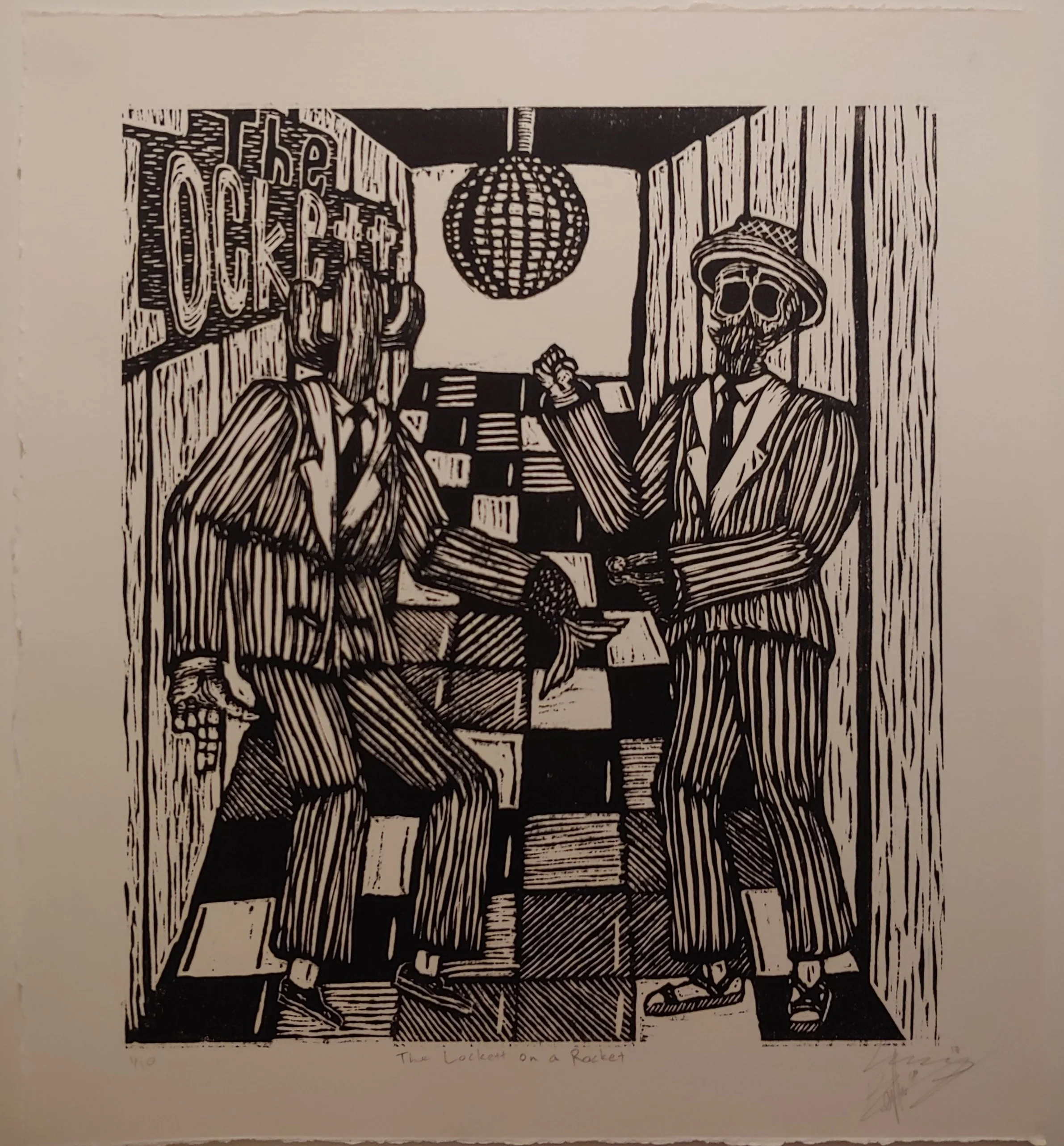 The Lockett on a Rocket Woodcut 15.5 x 16.5