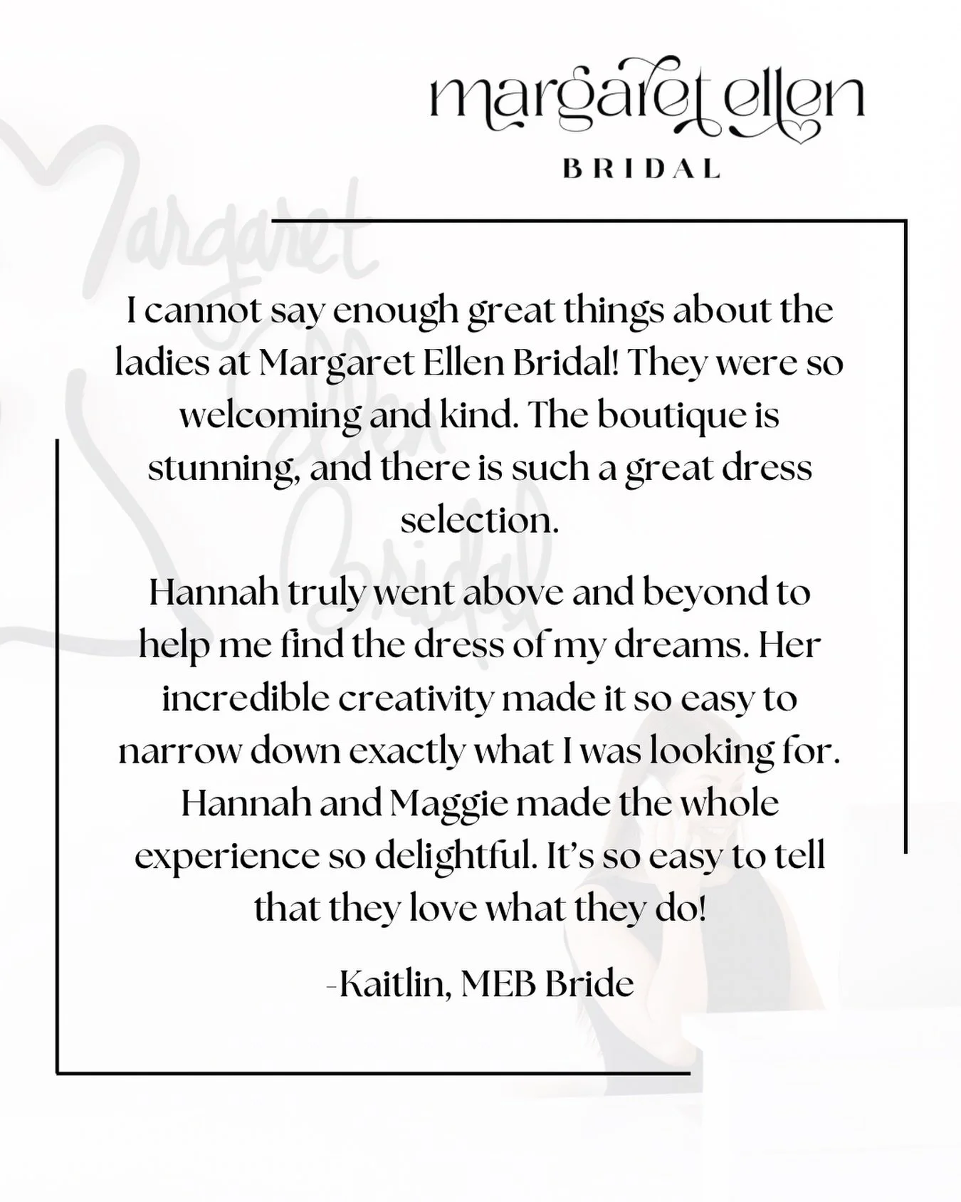 Happy Thursday everyone✨ Thank you Kaitlin for these sweet words! We had the best time helping you find the perfect dress! Feeling so grateful today for our MEB brides and the friendships that have been created. You mean the absolute world to us! CHE