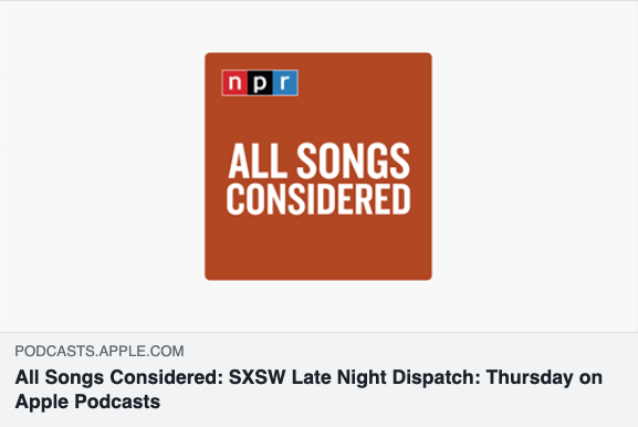 Robin Hilton about GIRL SKIN’s SXSW 2019 performance: “ I really, really loved all of the song writing.” Click to go to the entire podcast: NPR SXSW Late Night Dispatch: Thursday