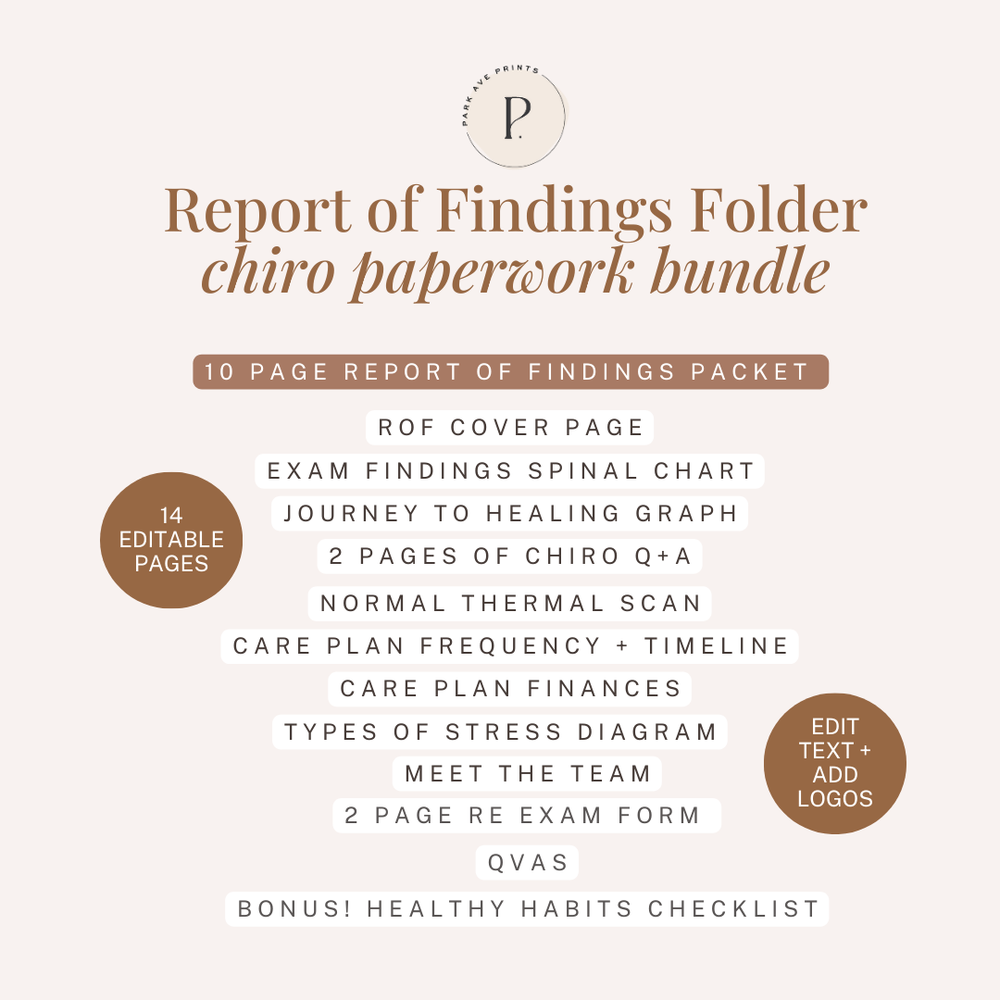 Chiropractic Report of Findings Folder Canva Digital Download