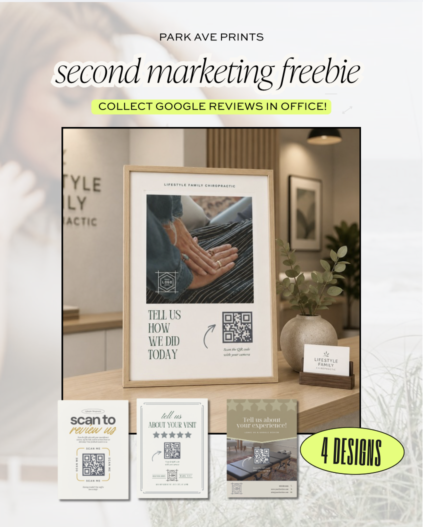 August Freebie |  Google Review QR Code Sign Canva Template for Chiropractors | 4 Editable 5x7 Designs
