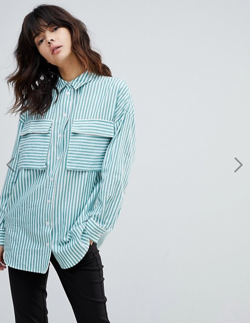 ASOS- Oversized Utility Shirt in Green Stripe