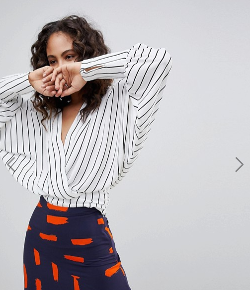 ASOS DESIGN- Tall Batwing Plunge top in Mono Stripe