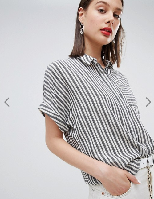 Esprit- Striped Oversized Short Sleeve Blouse