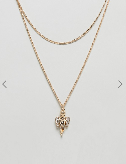 ASOS DESIGN- Multirow Necklace Cherub