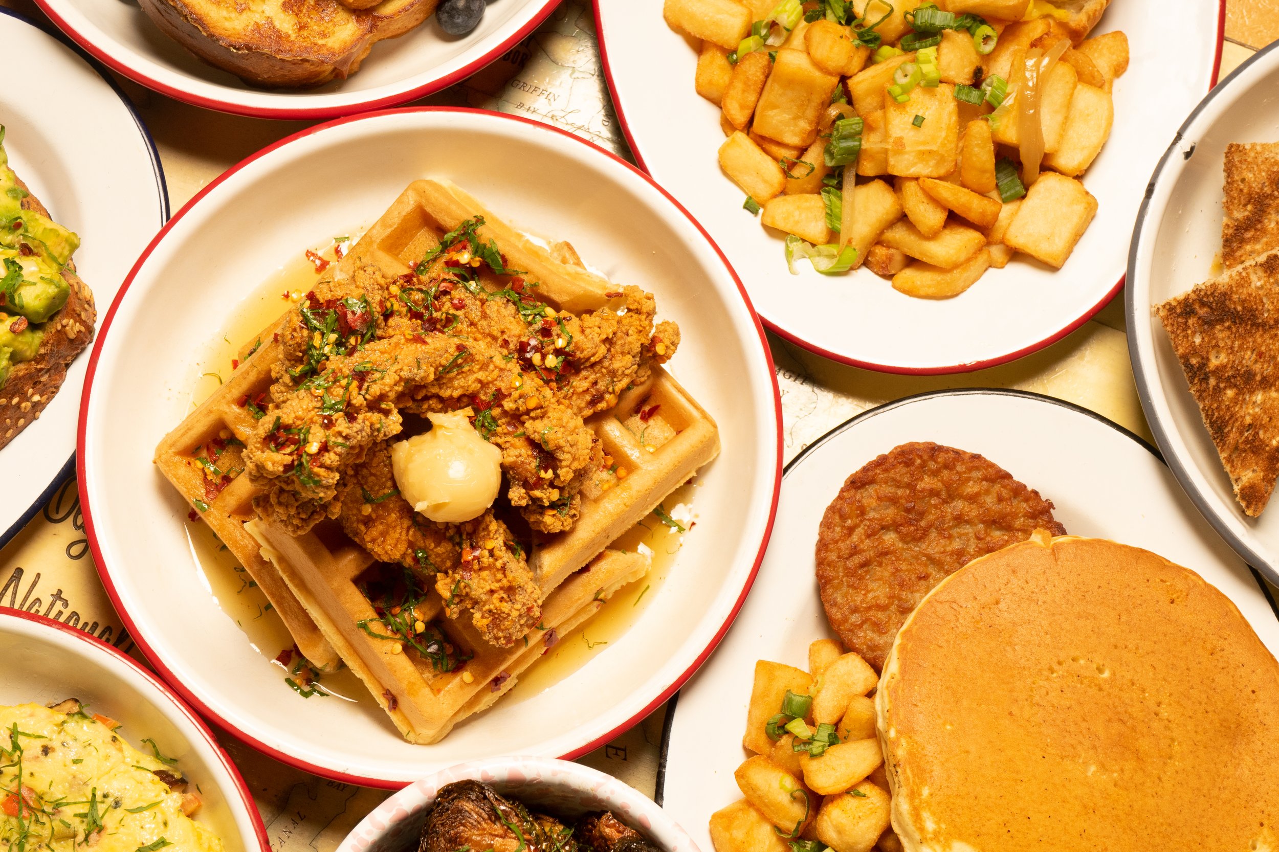 Breakfast spread at The Grey Dog in New York City