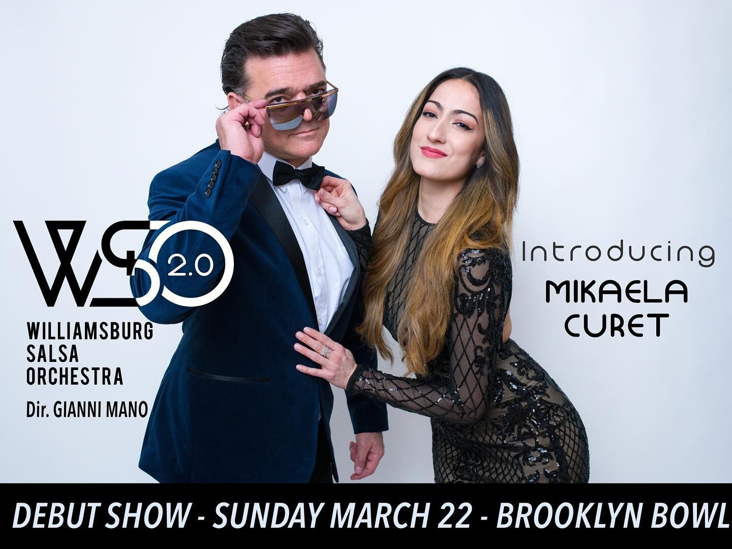 Introducing our new singer, from San Sebastian, Puerto Rico....Mikaela Curet! 
Debut show: Sun March 22 @brooklynbowl 
New Songs, New Look, Same Rhythms for your Feet!
@mikaelacuret @gianni_mano #salsadancing #salsa #nycsalsa #wso2.0