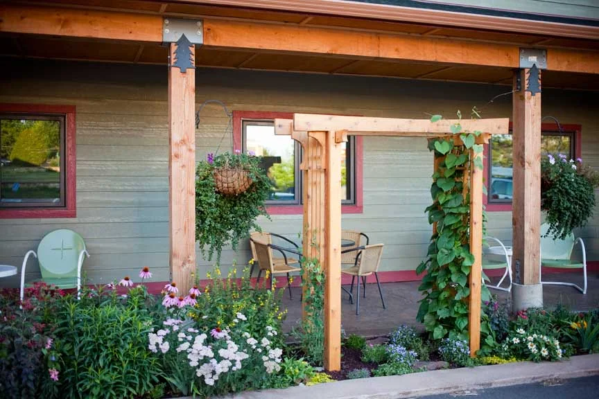 Rain Barrels are used to water our many plants and flowers at the Adventure Inn