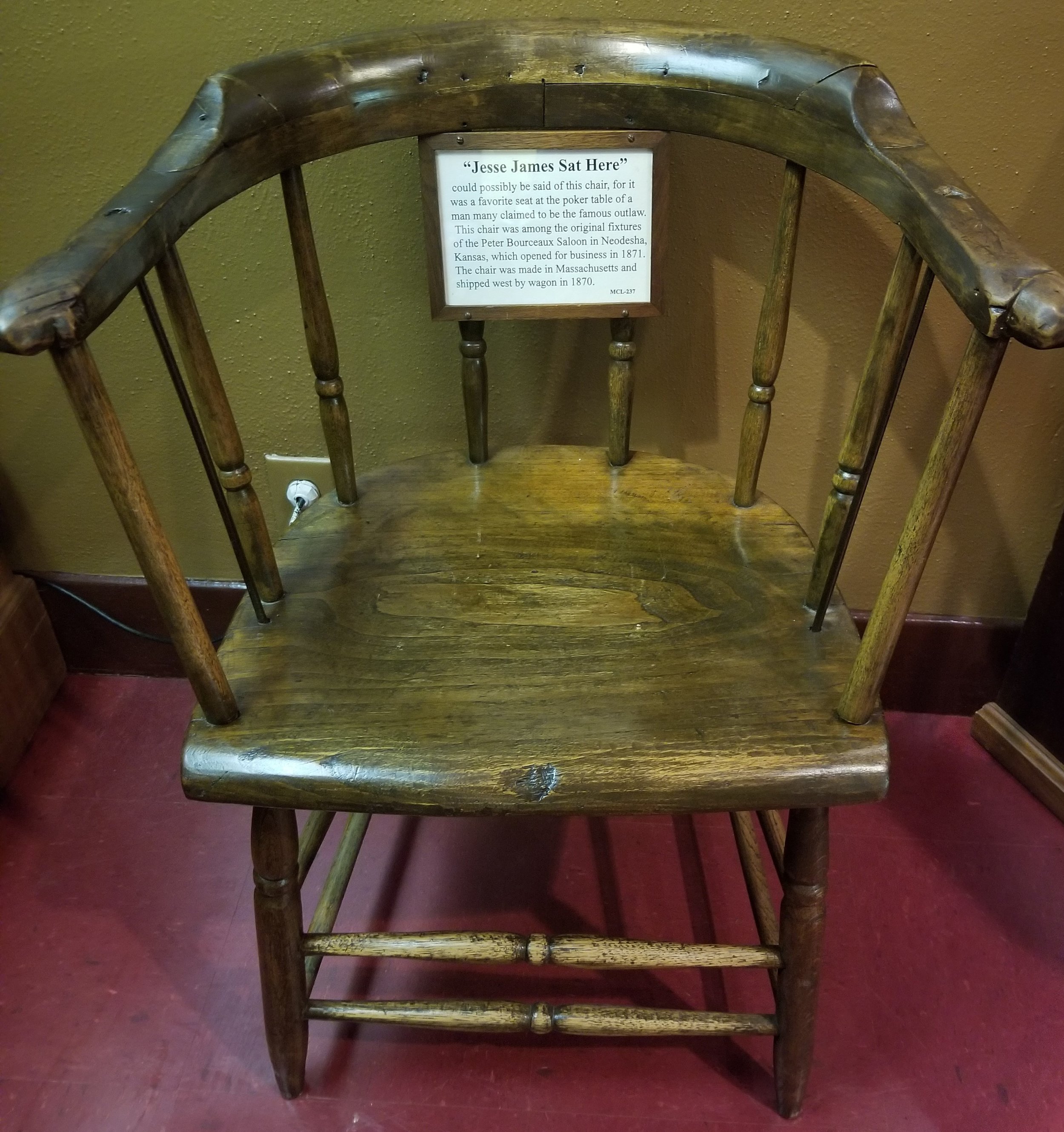 Jesse James might have sat in this chair as "it was a favorite seat at the poker table of a man many claimed to be the famous outlaw"