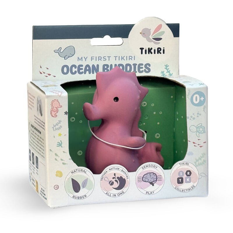 Tikiri - Sea Horse Rubber Teether Rattle & Bath Toy with Box