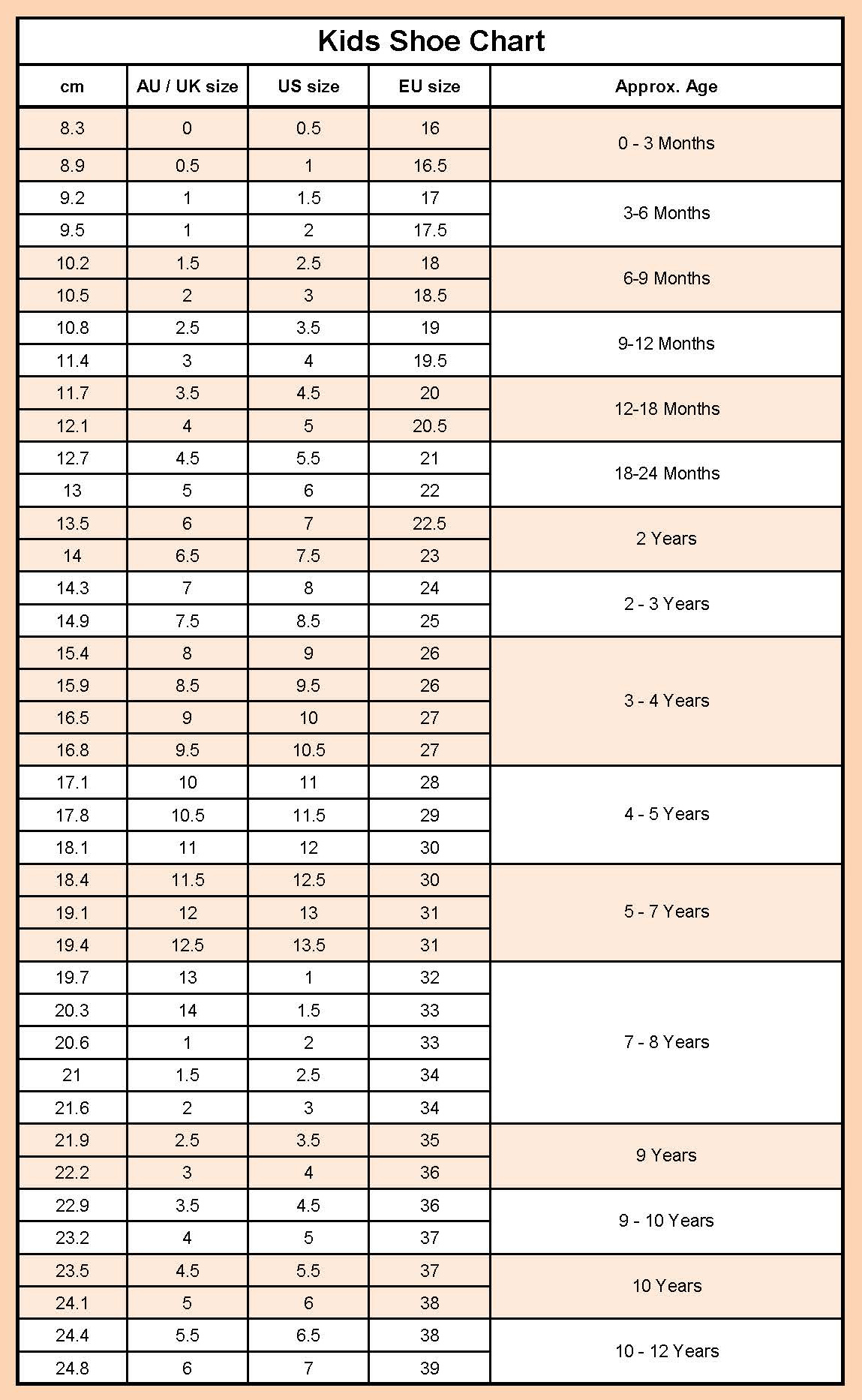 size 8 aus measurements