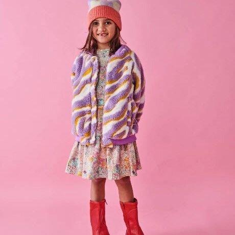 Boysenberry Swirl Sherpa Bomber Jacket  By Kip and Co

#kidsfashion #bomberjacket #kidswear #kidsjackets
#girlsjackets #winterjacket #purplejacket