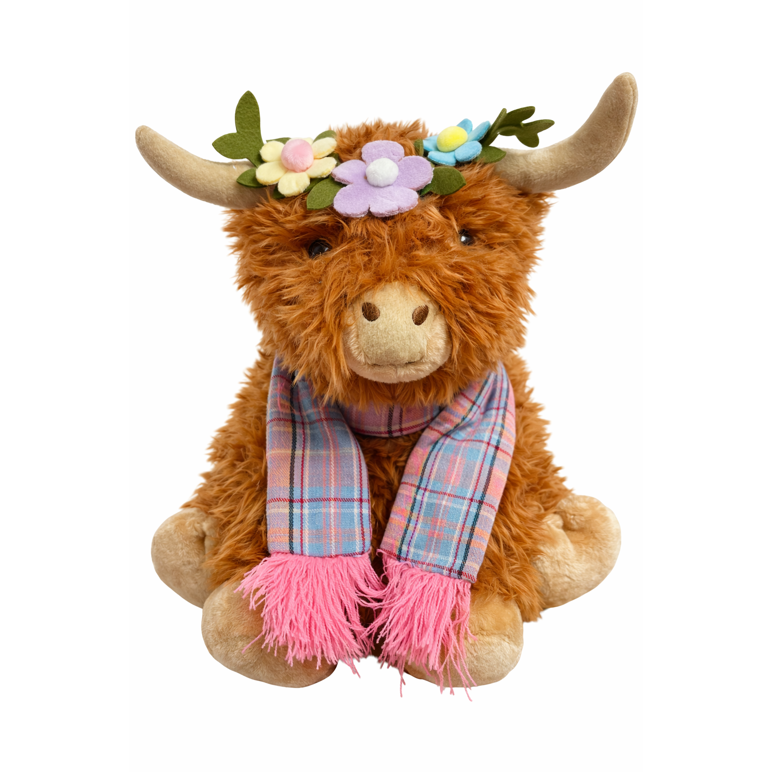 Arriving Soon - Mad Ally - Harriett the Highland Cow Tan Blue/Pink Scarf 25cm