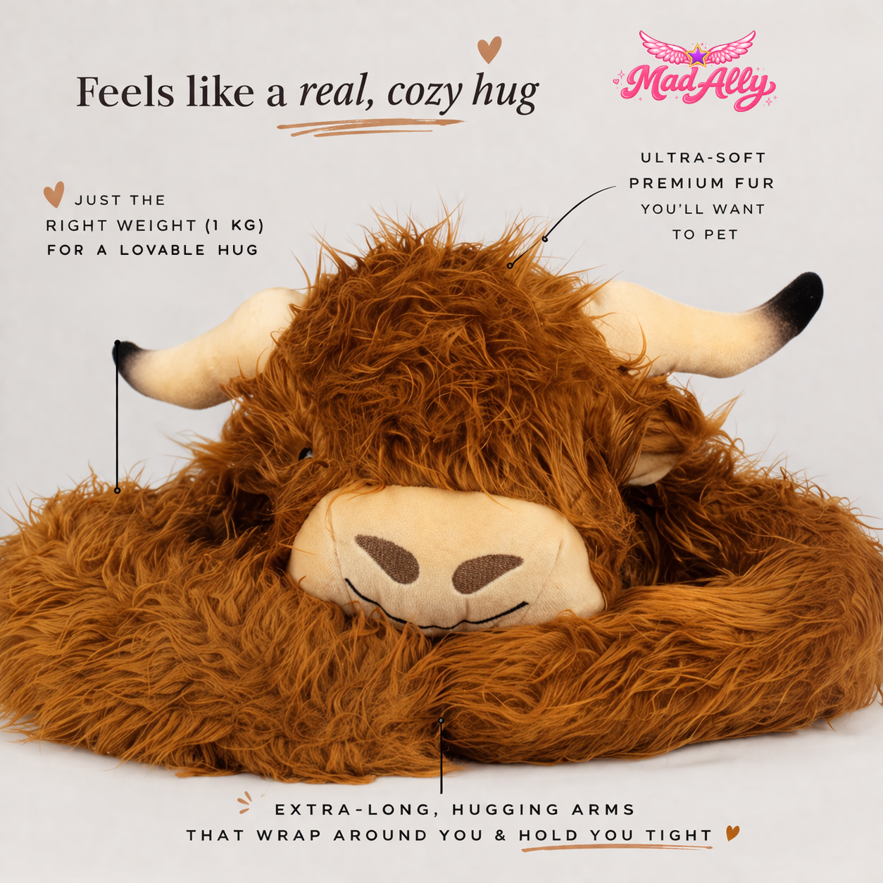 Mad Ally - Weighted Animals Highland Cow 60cm
